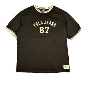 67 Polo Jeans Co Ralph Lauren Graphic T Shirt Black XL Athletic Wear